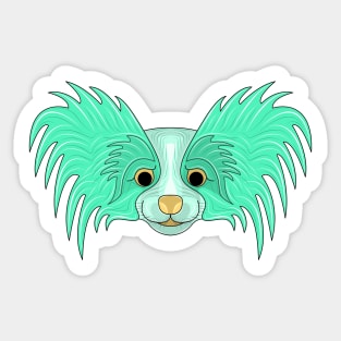 cute cyan papillon dog face Sticker